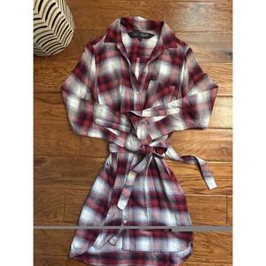 Gap x Pendleton Plaid Flannel Shirt Dress Womens XS Red Ultra Soft Belted Pocket
